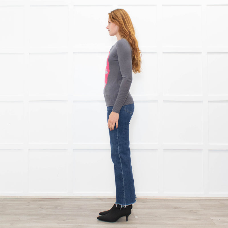 E.vil Grey Pink Sliver Diamante Skull Cashmere Jumper