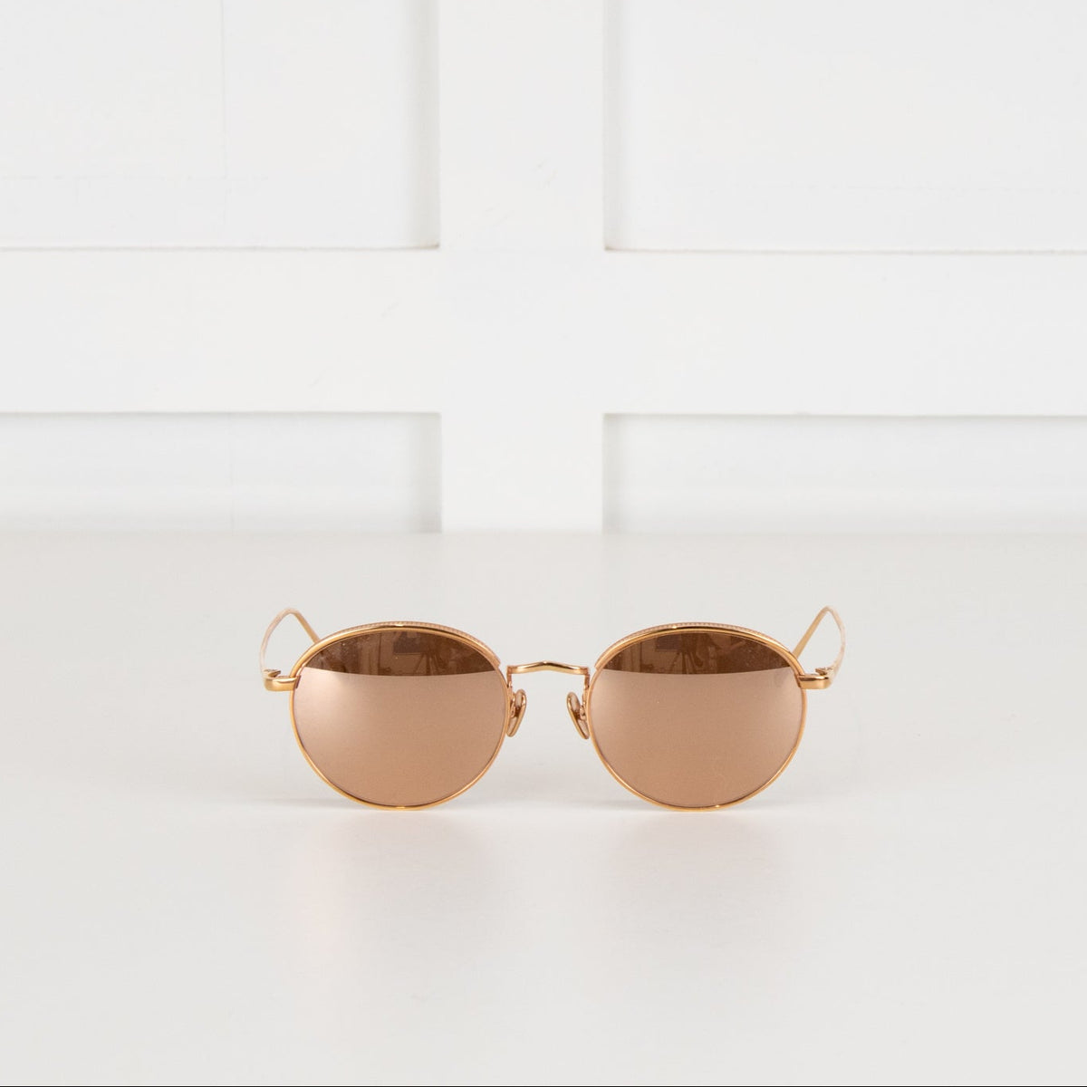 Linda Farrow Rose Gold Oval Frame Mirrored Sunglasses