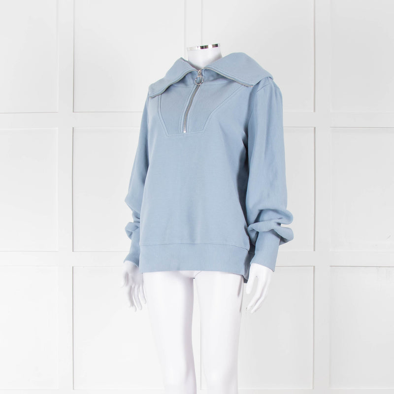 Varley Pale Blue Quarter Zip High Collar Top