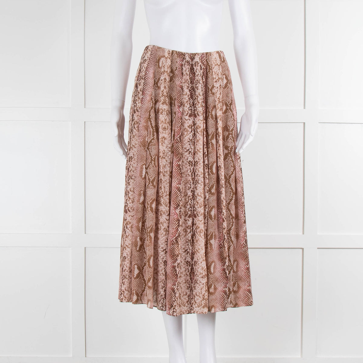 Emilia Wickstead Pink and Beige Snake Print Pleated Skirt