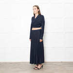 BA&SH Navy Metallic Knit Wrap Top