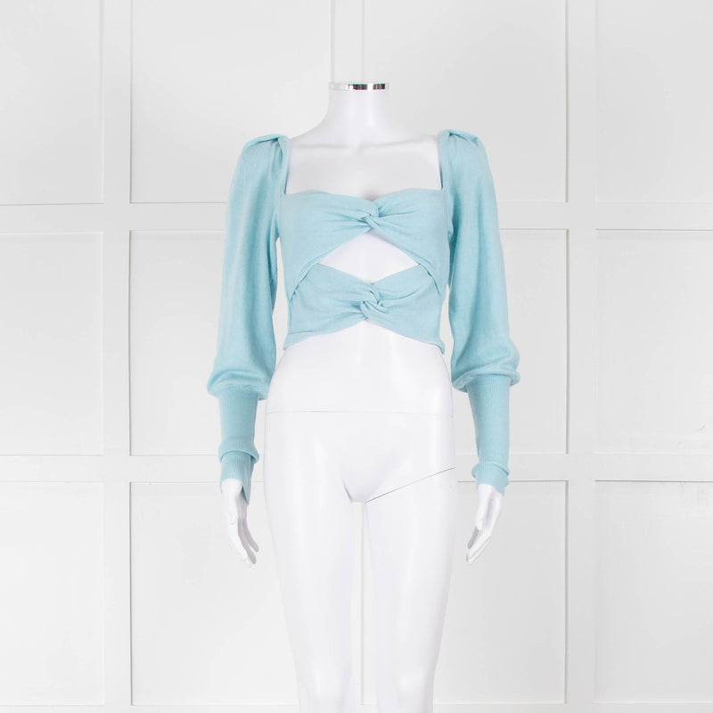 LPA Pale Turquoise Knot Front Cropped Jumper