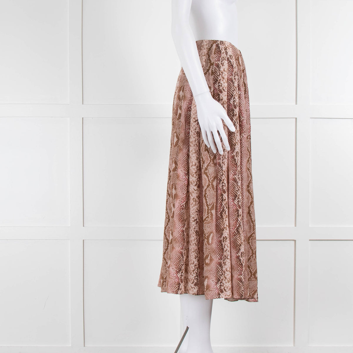 Emilia Wickstead Pink and Beige Snake Print Pleated Skirt