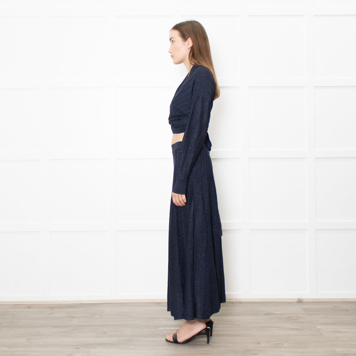 BA&SH Navy Metallic Knit Wrap Top