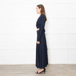 BA&SH Navy Metallic Knit Wrap Top