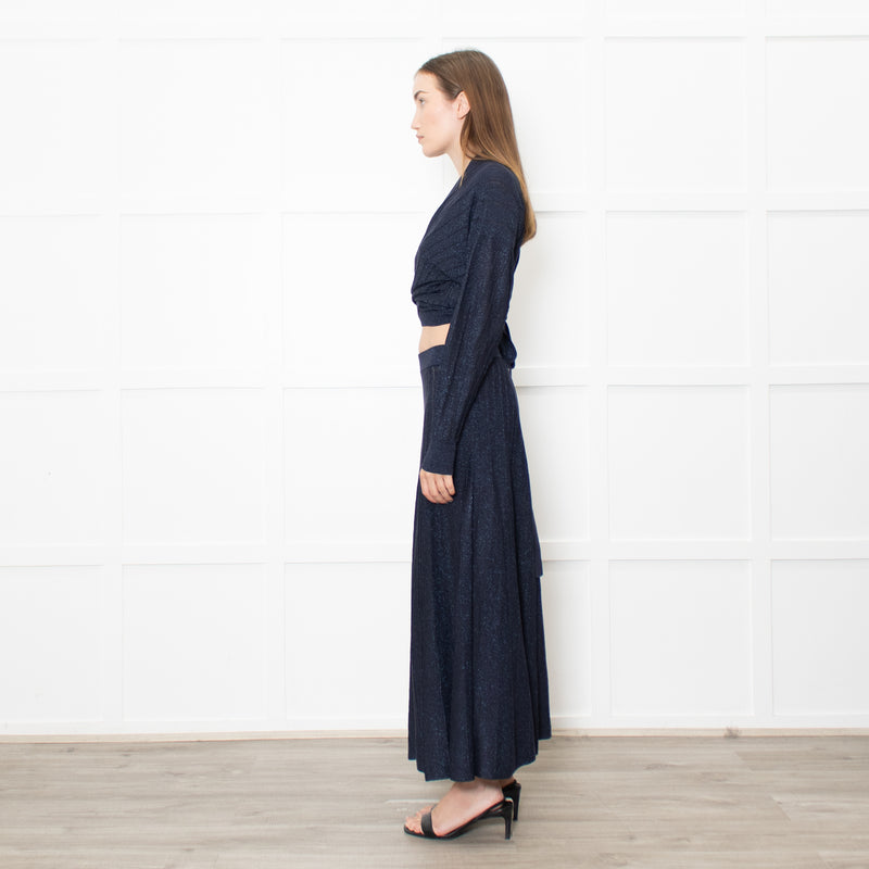 BA&SH Navy Metallic Knit Wrap Top