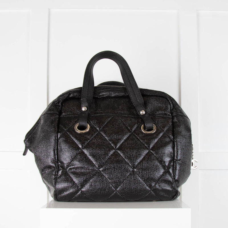 Chanel Black Coated Canvas Paris-Biarritz Bowler Bag