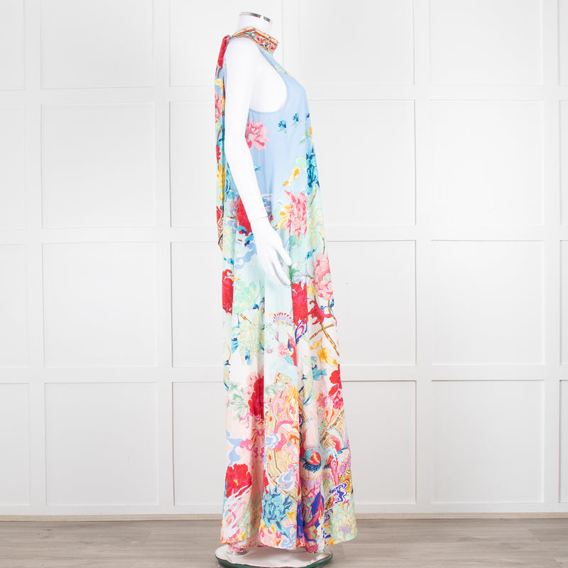 Camilla Blue Red Floral Diamante Halter Neck Jumpsuit