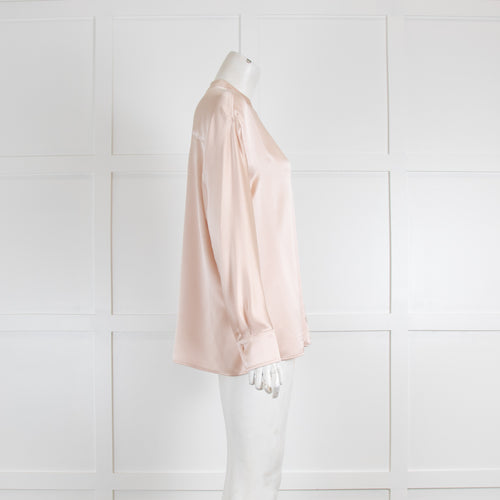 Vince Blush Silk Grandad Collar Long Sleeve Blouse