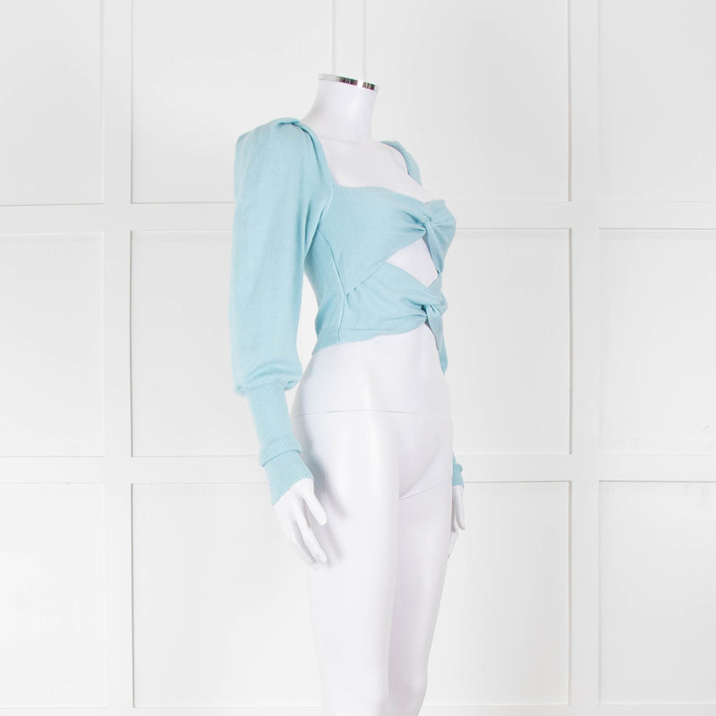LPA Pale Turquoise Knot Front Cropped Jumper