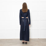 BA&SH Navy Metallic Knit Wrap Top
