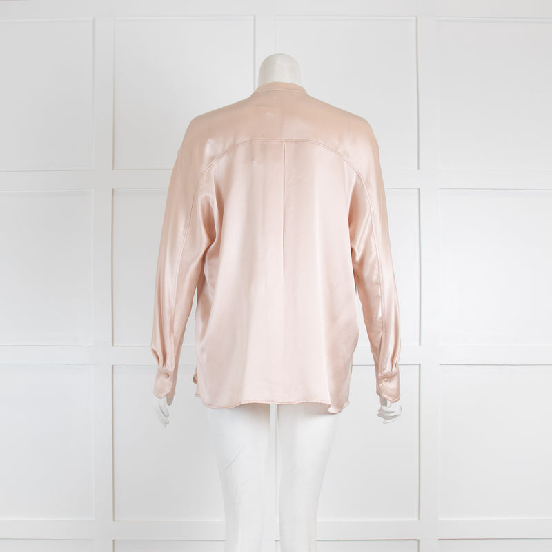 Vince Blush Silk Grandad Collar Long Sleeve Blouse