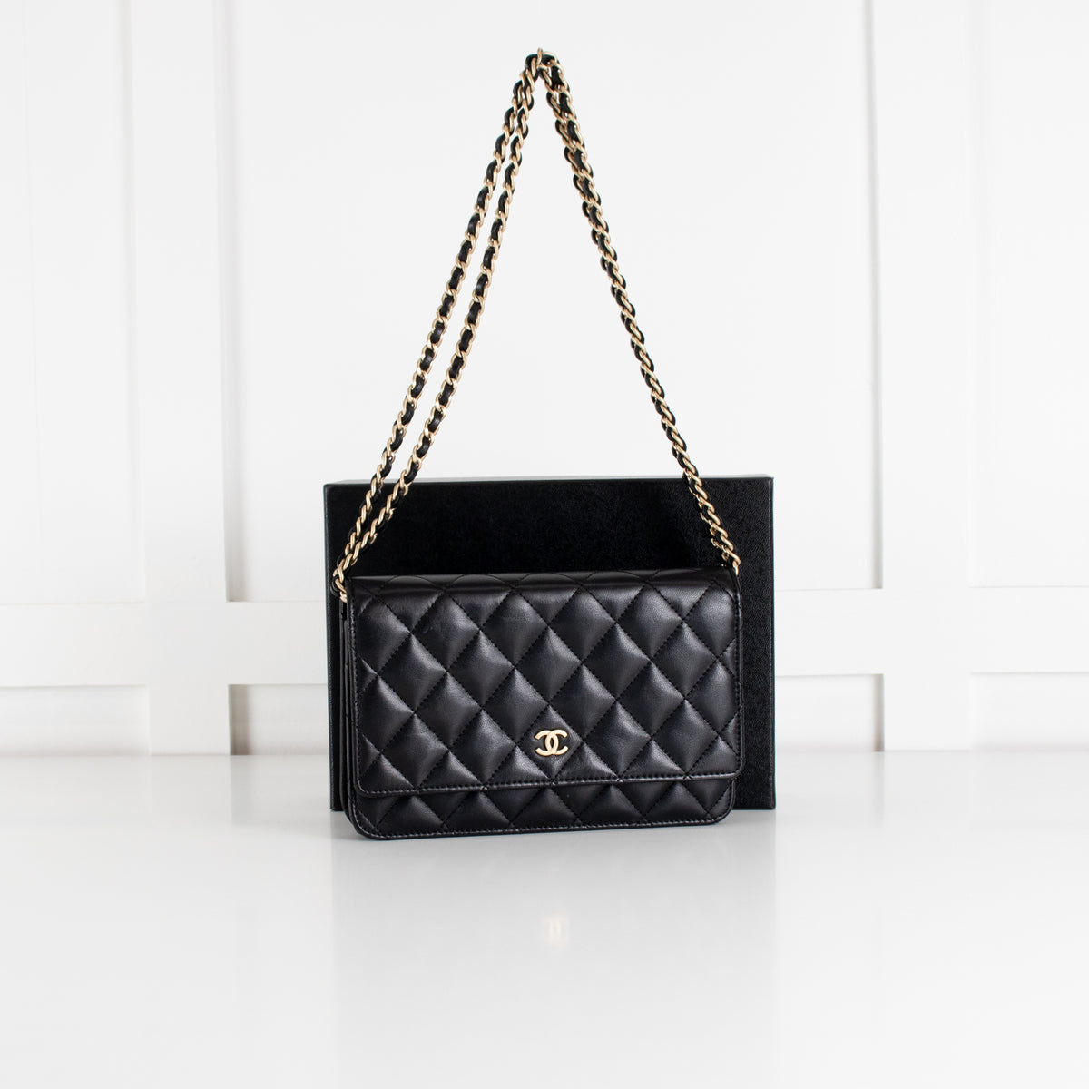 Chanel Black Lambskin Leather Wallet On Chain Bag