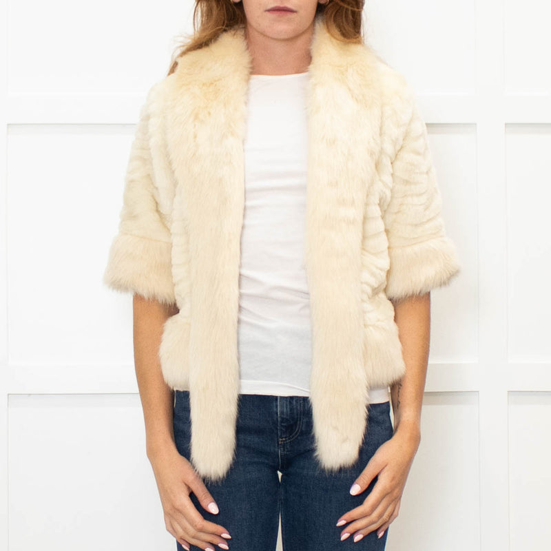 Jayley Cream Faux Fur Jacket with 3/4 Length Sleeves