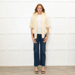 Jayley Cream Faux Fur Jacket with 3/4 Length Sleeves