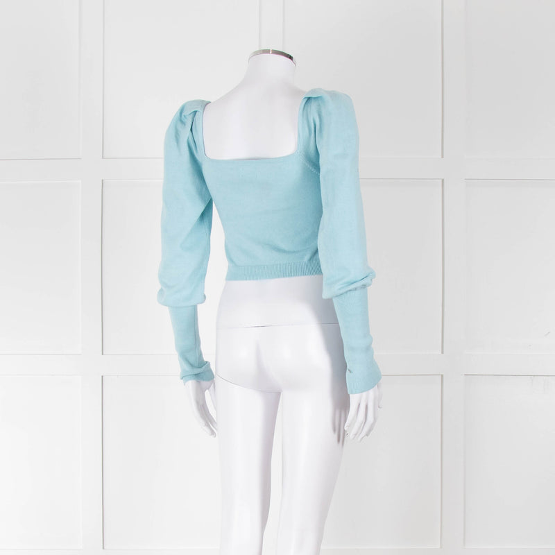 LPA Pale Turquoise Knot Front Cropped Jumper