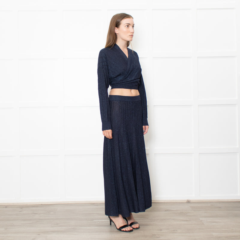 BA&SH Navy Metallic Knit Wrap Top