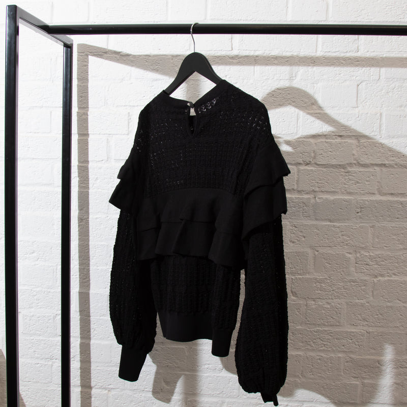 Chanel Black Frill Cotton Knitted Jumper