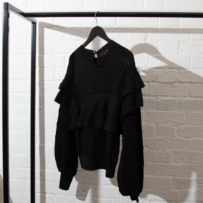 Chanel Black Frill Cotton Knitted Jumper