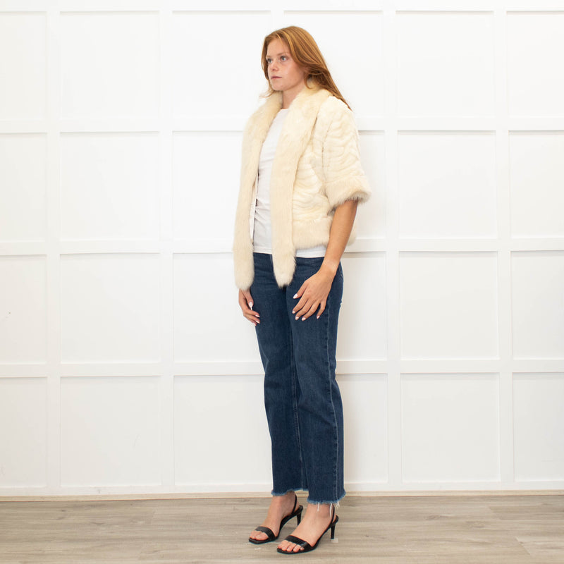 Jayley Cream Faux Fur Jacket with 3/4 Length Sleeves
