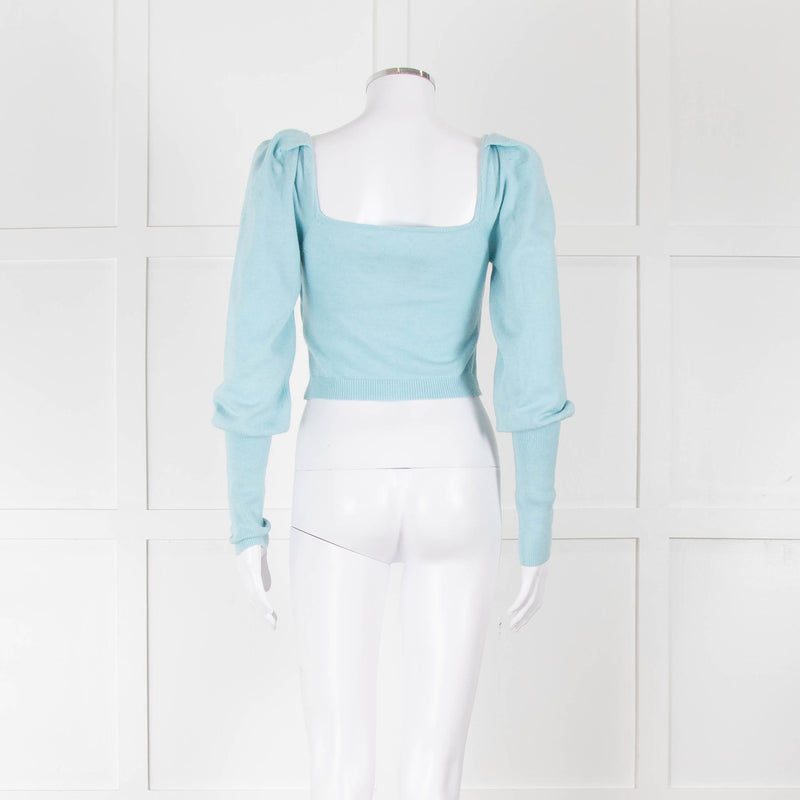 LPA Pale Turquoise Knot Front Cropped Jumper