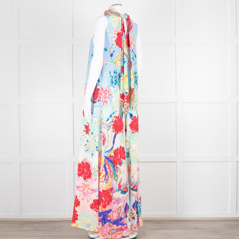 Camilla Blue Red Floral Diamante Halter Neck Jumpsuit