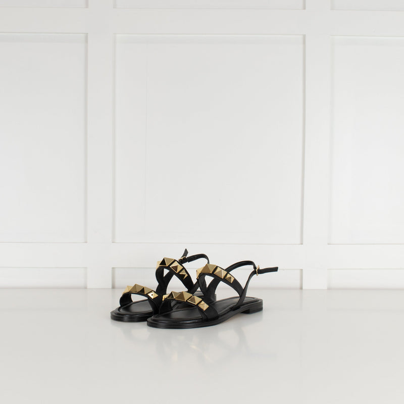 MICHAEL by Michael Kors Black Wren Sandal With Gold Studs