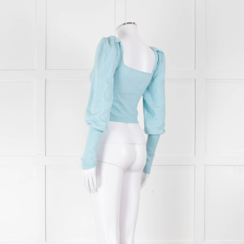 LPA Pale Turquoise Knot Front Cropped Jumper