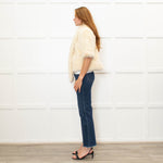 Jayley Cream Faux Fur Jacket with 3/4 Length Sleeves