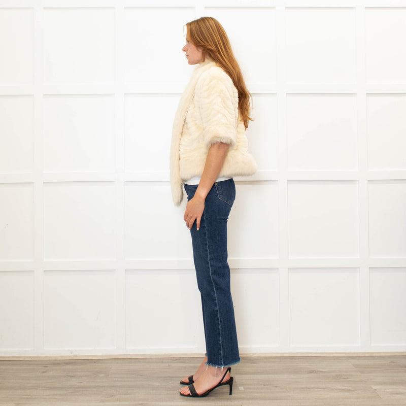 Jayley Cream Faux Fur Jacket with 3/4 Length Sleeves