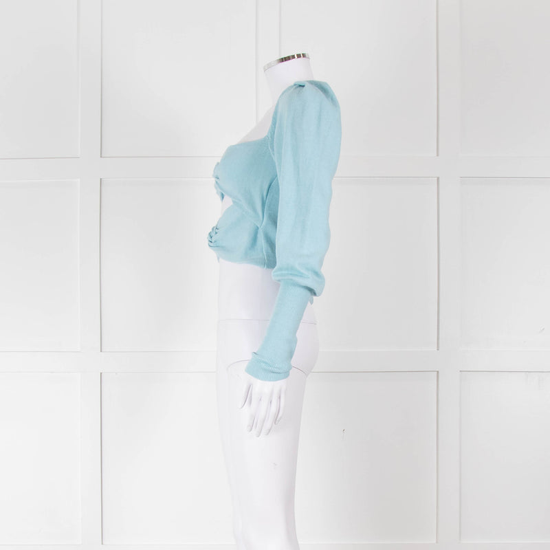 LPA Pale Turquoise Knot Front Cropped Jumper