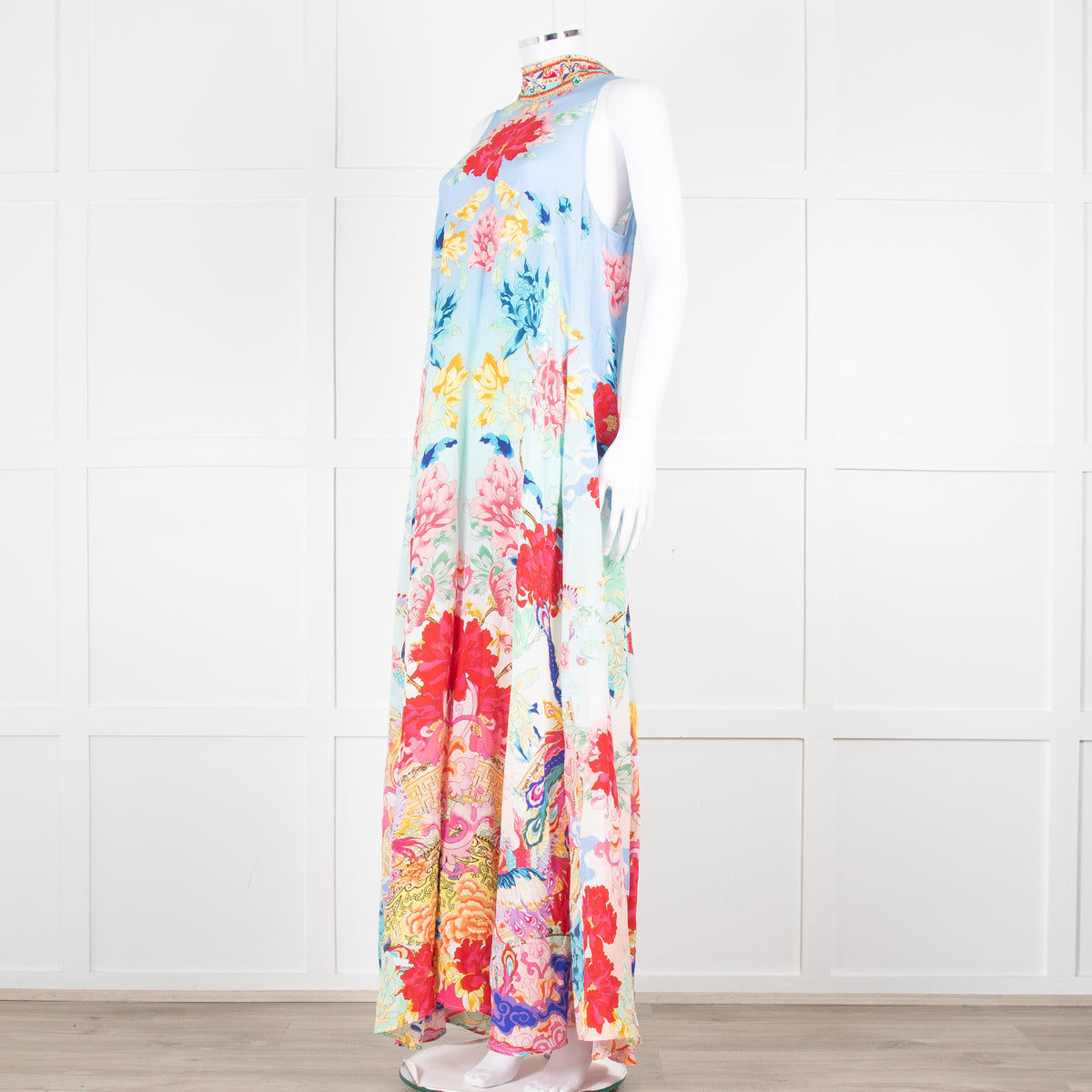 Camilla Blue Red Floral Diamante Halter Neck Jumpsuit