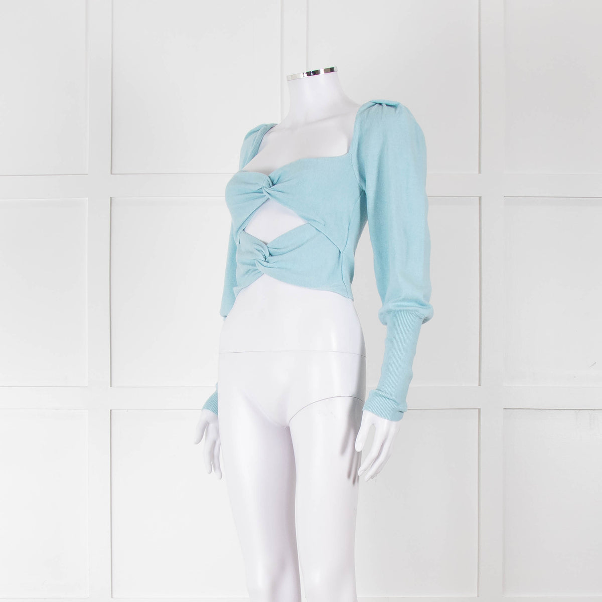 LPA Pale Turquoise Knot Front Cropped Jumper