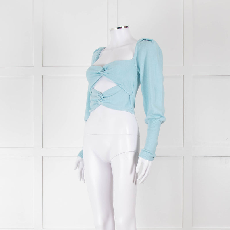 LPA Pale Turquoise Knot Front Cropped Jumper