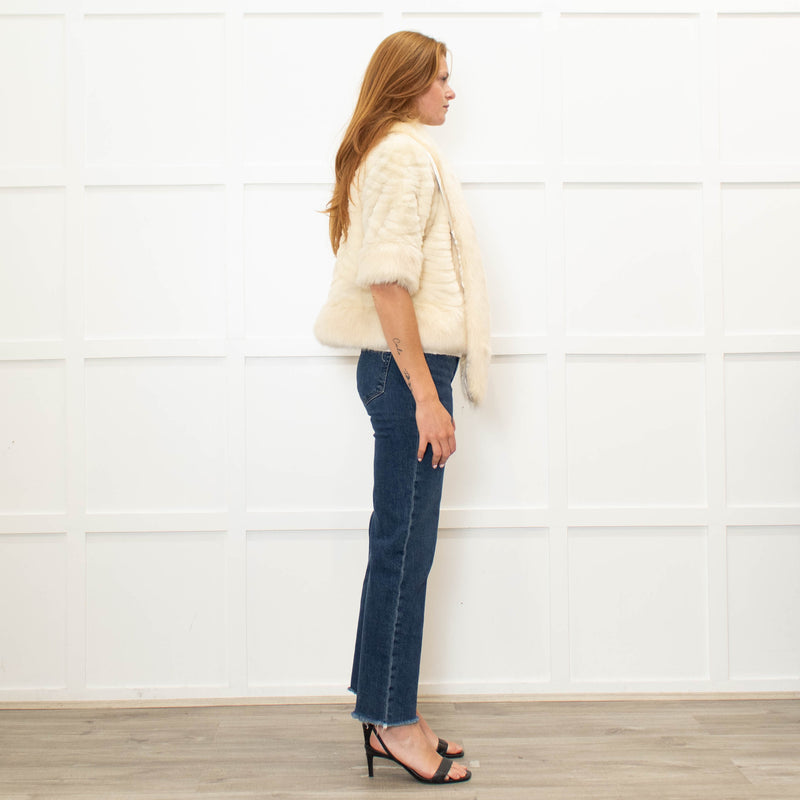 Jayley Cream Faux Fur Jacket with 3/4 Length Sleeves