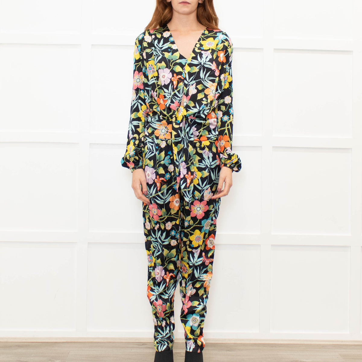Ridley Black Multi Floral Silk Jumpsuit