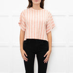 Me + Em Coral Check Textured Top