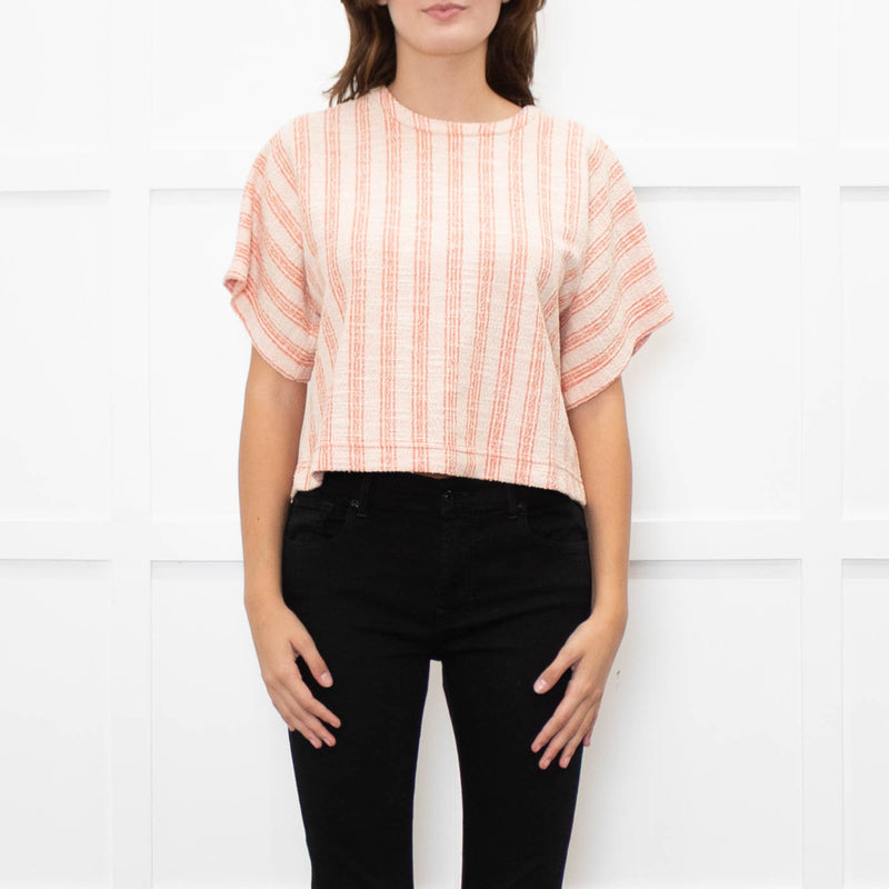 Me + Em Coral Check Textured Top