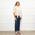 Jayley Cream Faux Fur Jacket with 3/4 Length Sleeves