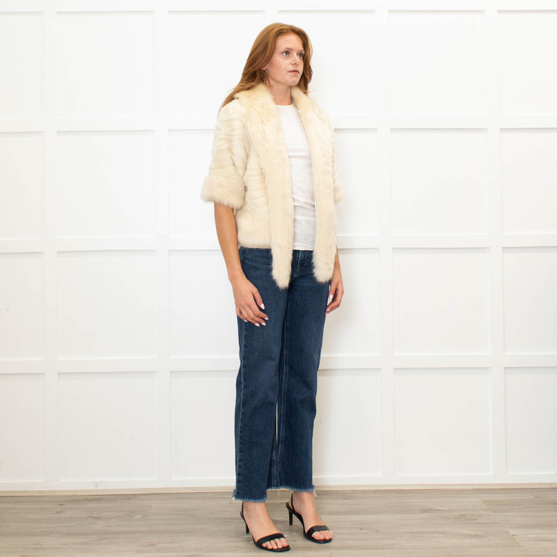 Jayley Cream Faux Fur Jacket with 3/4 Length Sleeves
