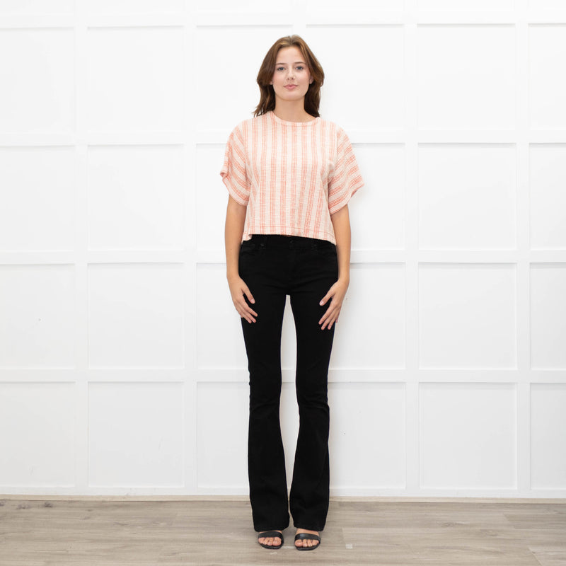 Me + Em Coral Check Textured Top