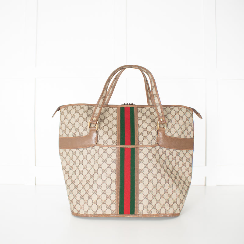 Gucci Beige Monogram Canvas Vintage Large Boston Travel Bag