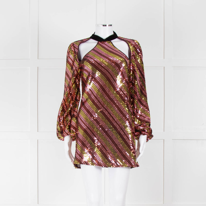 Rixo Yellow and Pink Sequin Harriet Mini Dress