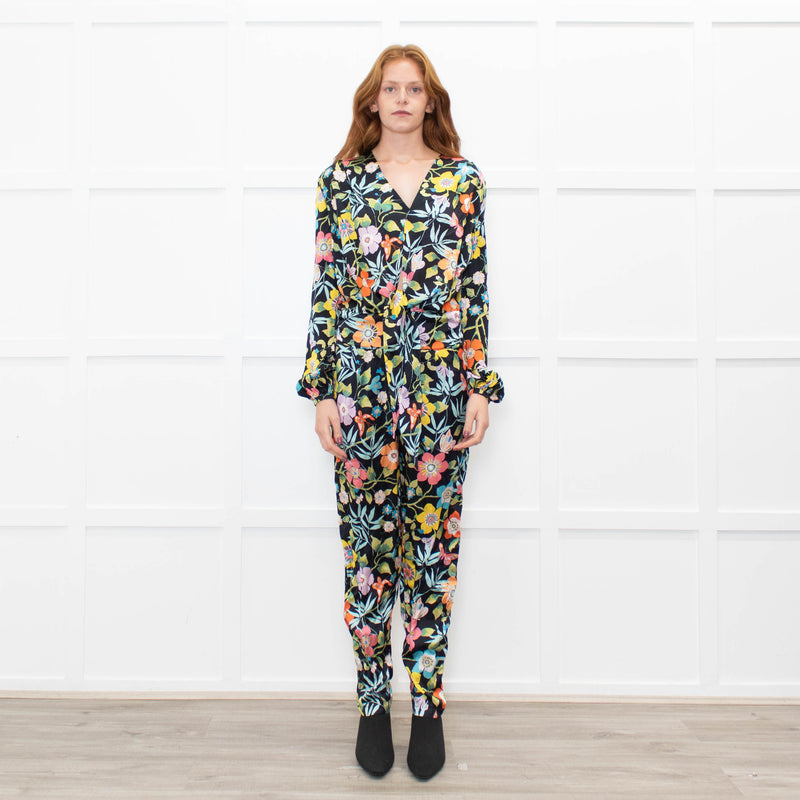 Ridley Black Multi Floral Silk Jumpsuit