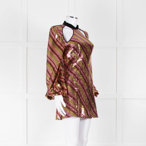 Rixo Yellow and Pink Sequin Harriet Mini Dress
