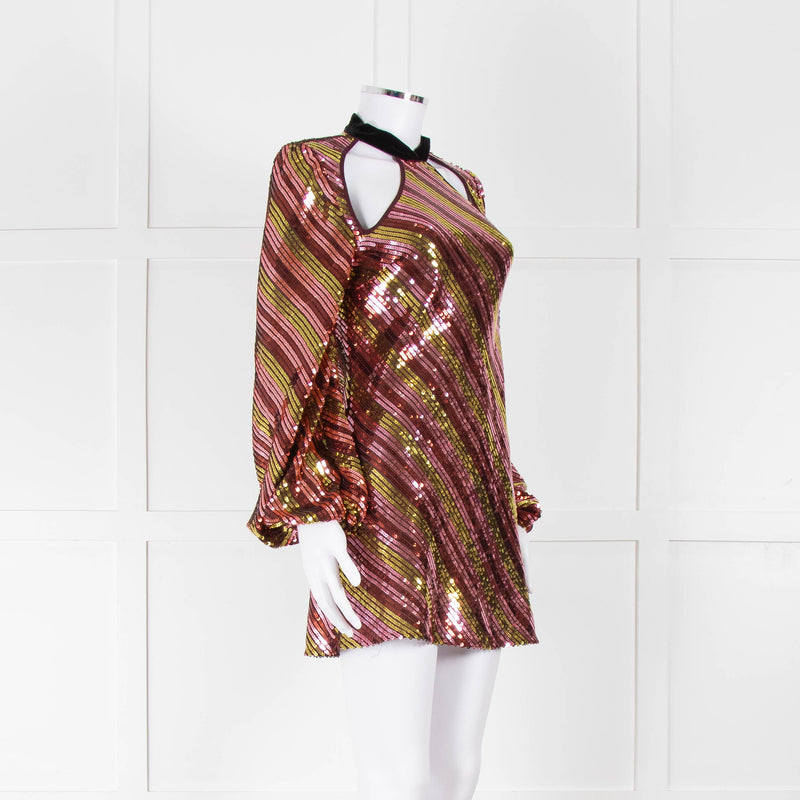 Rixo Yellow and Pink Sequin Harriet Mini Dress