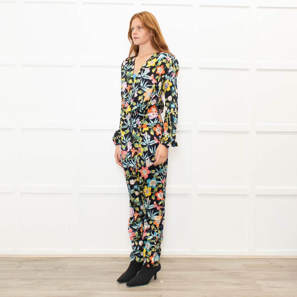 Ridley Black Multi Floral Silk Jumpsuit