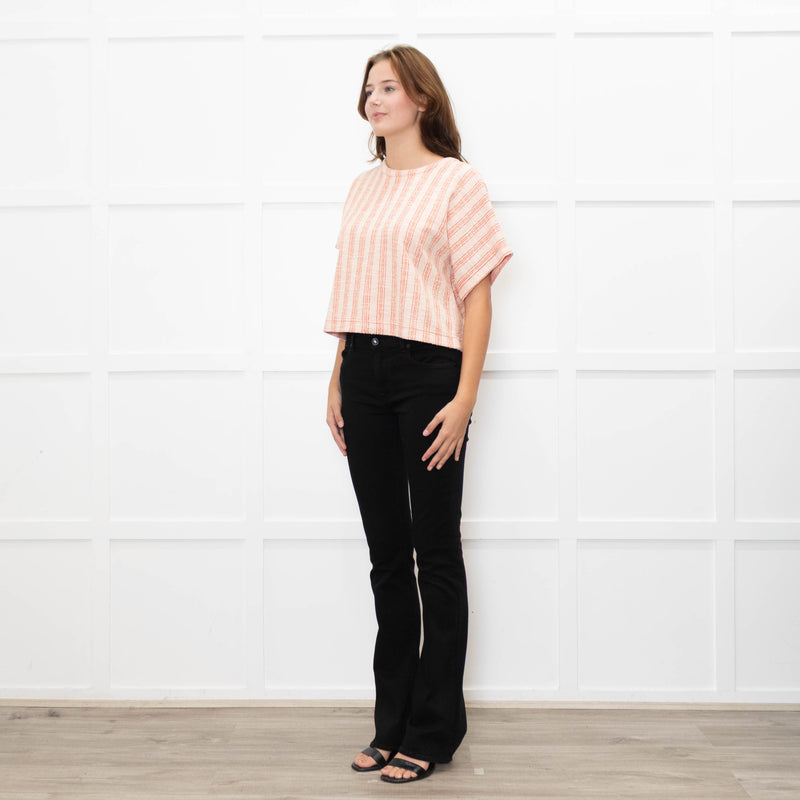 Me + Em Coral Check Textured Top