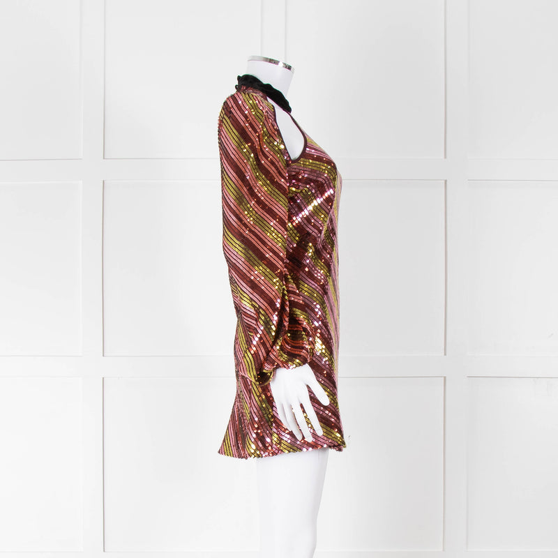 Rixo Yellow and Pink Sequin Harriet Mini Dress