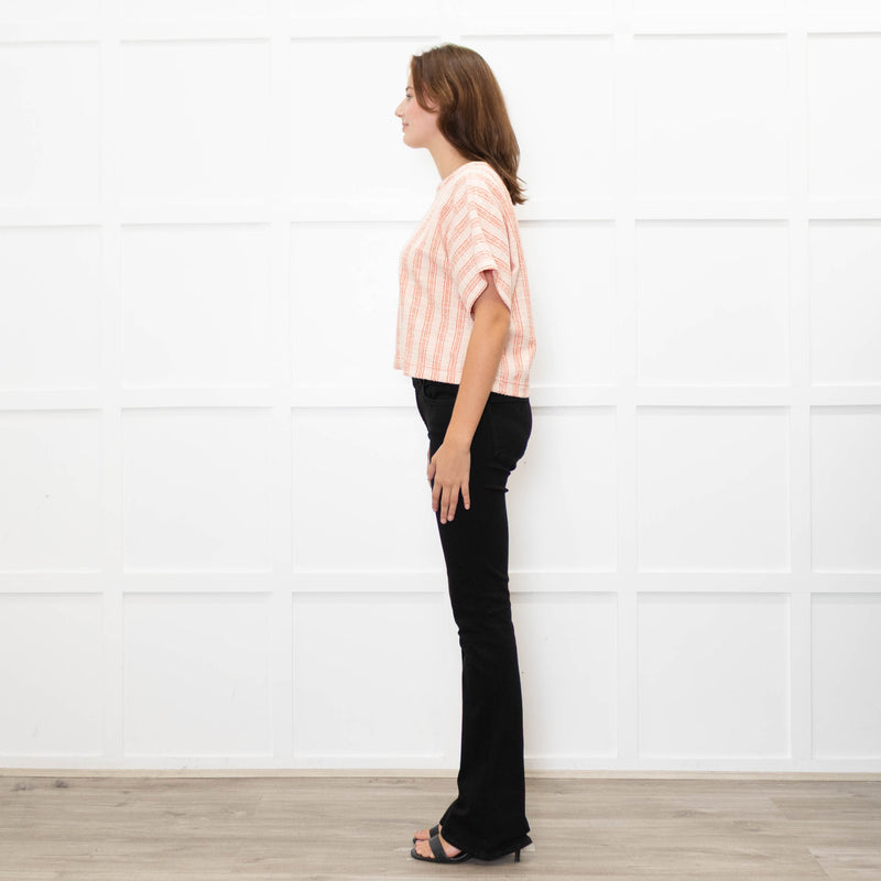 Me + Em Coral Check Textured Top